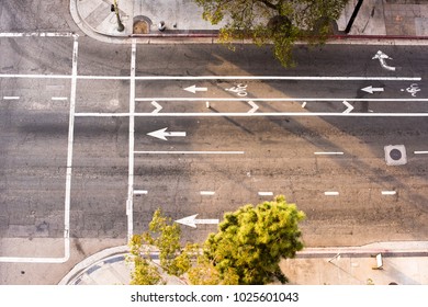 Overhead View Of A Sunny City Street In Los Angeles, CA.