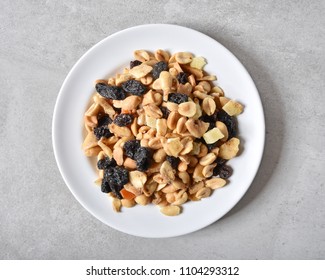 Overhead View Of Trail Mix With Tropical Fruits