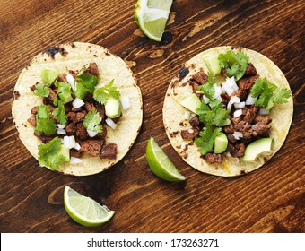 Overhead View Of Two Authentic Street Tacos