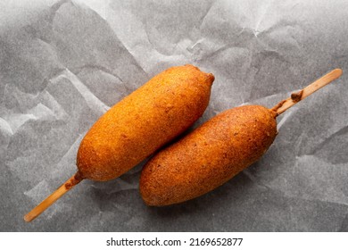 Overhead View Of Two Corn Dog Street Food