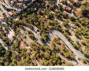 An Overhead View Of A Winding Road Through A Pine Forest