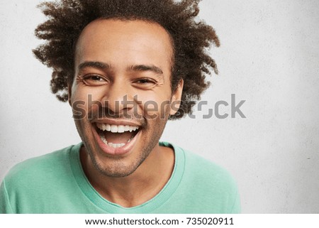 Overjoyed Happy Man Dark Skin Bushy Stock Photo Edit Now