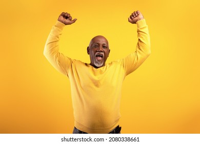 Overjoyed senior black man screaming in excitement, gesturing YES with both hands on orange studio background. Triumphant elderly African American male shouting WOW, celebrating his success - Powered by Shutterstock