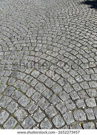 Overlapping arcs pattern grey granite setts