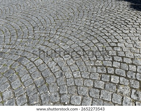 Overlapping arcs pattern grey granite setts
