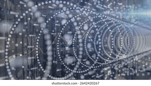 Overlaying data visualization on racks in server room, with network cables, LEDs and cooling vents. Technology, cybersecurity, innovation, infrastructure, digital, connectivity, security - Powered by Shutterstock - Get 15% off with code: PIKWIZARD15