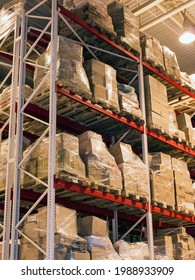 overloaded vertical shelves of warehouse