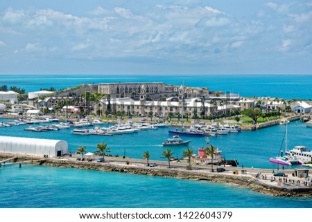Overlook of King's Wharf, the former Royal Naval Dockyard on Ireland Island, Bermuda