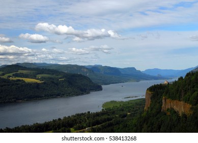 Overlook View Of Colombia River Gorge In Oregon