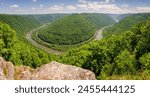 An Overlook of the Winding New River at New River Gorge National Park and Preserve in southern West Virginia in the Appalachian Mountains, USA