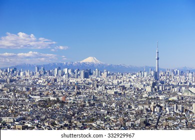 Con vistas al hermoso monte Fuji y a Tokio Sky Tree y Tokyo que estaba cubierto de nieve