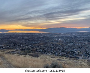 Overlooking The City Of Orem, Utah And The Lake