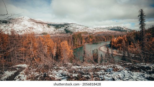 Overlooking Fall Colors And The Kenai River In Alaksa