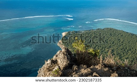 Overlooking the Indian Ocean from Le Morne Brabant Mountain, UNESCO World Heritage Site basaltic mountain with a summit of 556 metres, Mauritius, Africa