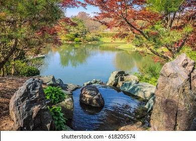 Overlooking Lake In Missouri Botanical Garden