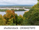 overlooking mississippi river and sloughs from great river bluffs state park in driftless region of southeastern minnesota 