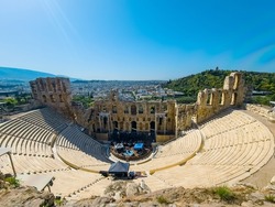 Overlooking The Odeon Of Herodes Atticus Beneath The Acropolis Of Athens, Greece