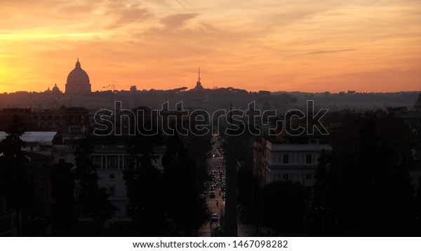 Overlooking Rome at Sunset from the Villa\
Borghese Gardens