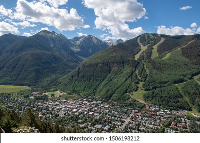 Overlooking The Ski Town Of Telluride Colorado From The Side Of A Mountain In Summer