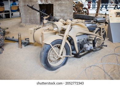 Overloon, Netherlands, APRIL 2, 2018 - Overloon War Museum Exhibit With Military Vehicles