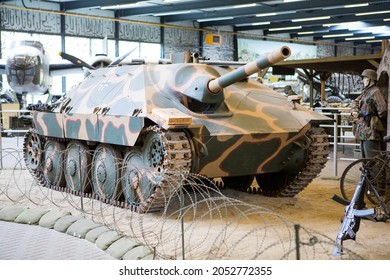 Overloon, Netherlands, APRIL 2, 2018 - Overloon War Museum Exhibit With Military Vehicles