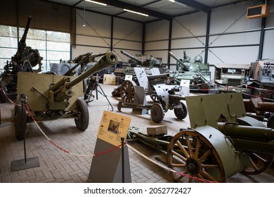 Overloon, Netherlands, APRIL 2, 2018 - Overloon War Museum Exhibit With Military Vehicles