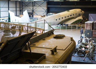 Overloon, Netherlands, APRIL 2, 2018 - Overloon War Museum Exhibit With Military Vehicles