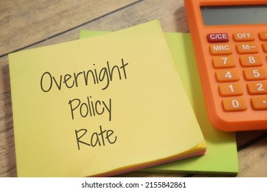 Overnight Policy Rate Wording With Calculator. Economy Concept 