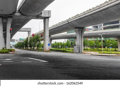 Overpass Bridge, Low Angle View At Shanghai China.