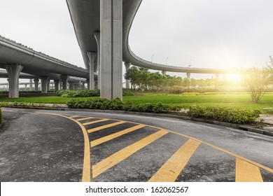 Overpass Bridge, Low Angle View At Shanghai China.