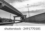 overpass structure of bridge. structural roadway. road junction. flyover architecture of transport system. bridge overpass on highway. structural overpass in perspective. Interconnected roadway