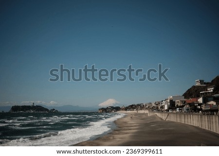 Similar – Evening view from above of the bay, the sandy beach and the old town of Sperlonga (southern Italy)