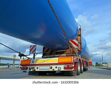 Oversize Load. The Truck During A Break In Travel.  Heavy Road Transport. 