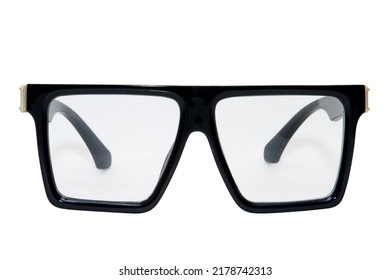 oversize square sunglasses black frame and clear lens front view
