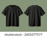 Oversized Black T-Shirt Front and Back Mockup with Geen Background