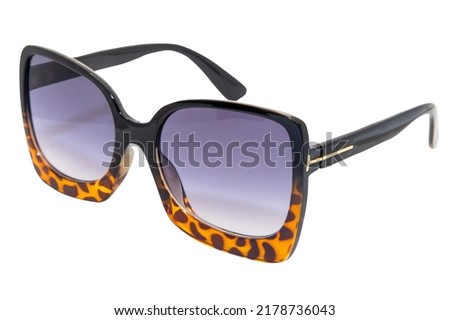 Oversized women sunglasses retro cateye glasses black tortoise gradient frame with purple lens top front view