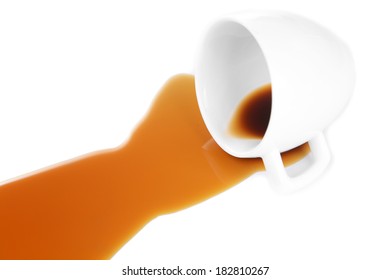 Overturned cup of coffee isolated on white - Shutterstock ID 182810267