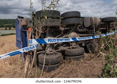 Overturned Lorry On A Quiet Country Lane With 