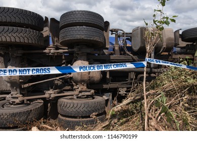 Overturned Lorry On A Quiet Country Lane With 