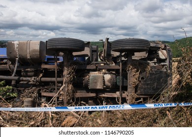 Overturned Lorry On A Quiet Country Lane With 