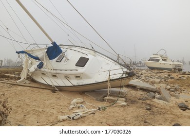 Overturned Sailboat In Wake Of Hurricane Ivan In Pensacola Florida