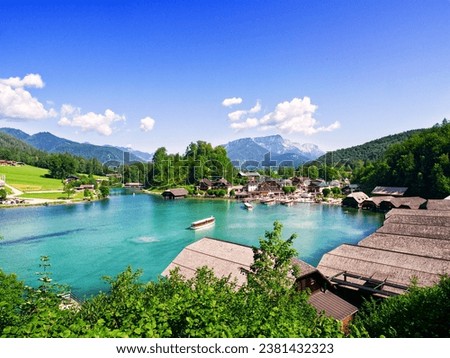 Overview of Konigssee lake and port in Bavaria, Germany