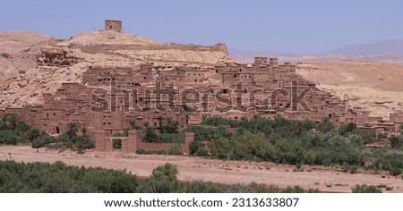 An overview of ksar of Ait Benhaddou, Morocco - UNESCO World Heritage Site. Architectural authenticity, traditional construction materials and techniques. A location of a Hollywood filming.