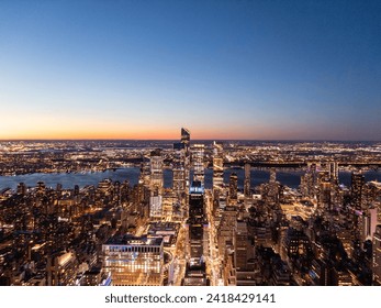 Overview of New York at Sunset and City Lights