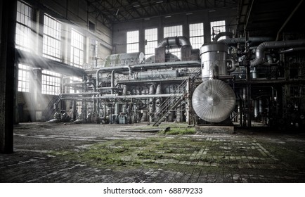 Overview of an old machine room at an abandoned energy plant, good days are over...