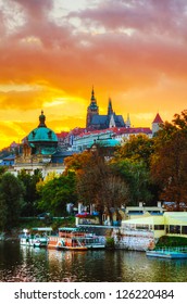 Overview Of Old Prague At Sunset