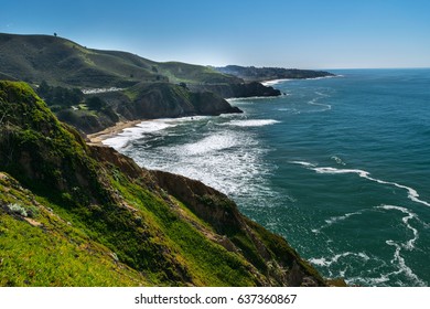Overview of Pacific Ocean Coastline at Half Moon Bay, California, North America, USA