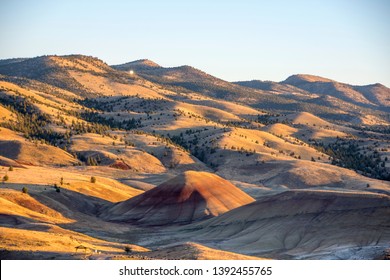 Overview Picture Of The Painted Hills In Oregon, USA On A Summer Evening.