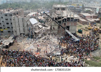 Overview of Rana Plaza collapsed at least thousand of garment workers have been found dead and thousands others injured after the 8-story building at Savar, Bangladesh on April 24, 2013.