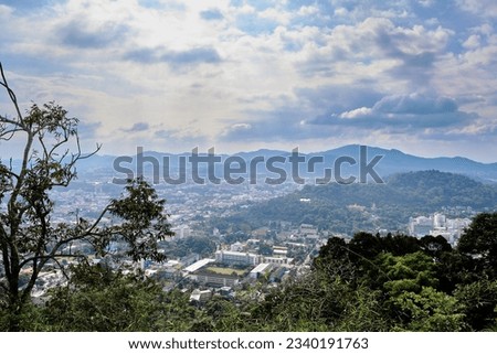 An overview shot of Phuket Old Town from the viewpoint monkey hill.